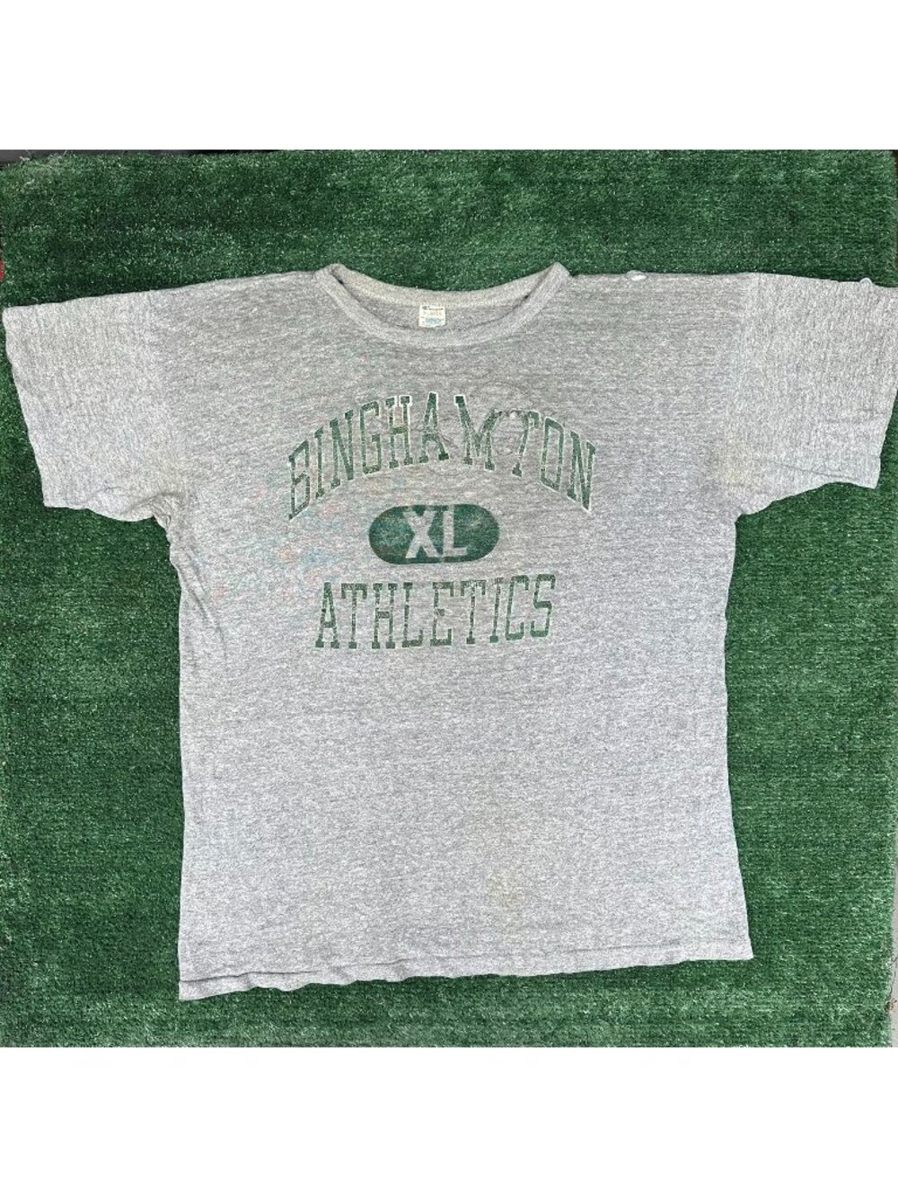 Vintage 80s Champion Binghamton Thrashed T-Shirt Gray XL Athletic Collegiate